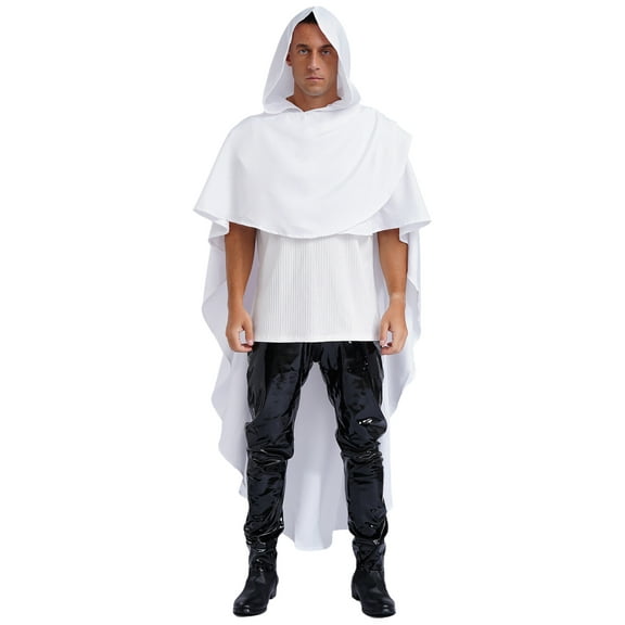 Mufeng Men's Halloween Hooded Colak Medieval Costume Vintage Hobbit Wizard Gothic Cpae Shawl White S