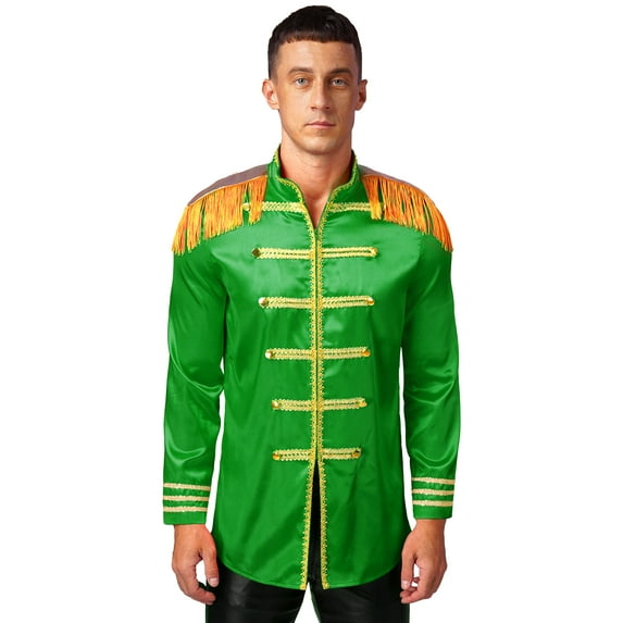 Mufeng Men's Halloween Vintage Outerwear Costume Steampunk Hippie Jacket Marching Band Outerwear Green L