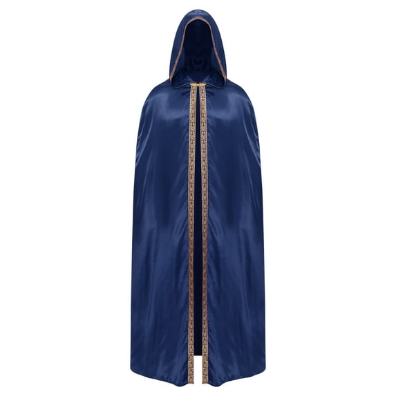 Mufeng Men's Renaissance Medieval Viking Lord Cloak Knight Warrior Hooded Long Cape Vampire Robe Navy Blue XXL
