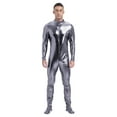 thumbnail image 1 of Mufeng Men's Shiny Metallic Full Body Unitard Jumpsuit Mock Neck Long Sleeve Zentai Bodysuit Grey XXL, 1 of 5