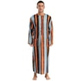 thumbnail image 1 of Mufeng Men's Thobe Muslim Loose Fit Stripe Robe Islamic Robe Multicolor Arabic Thobe with Pocket Blue 4XL, 1 of 6