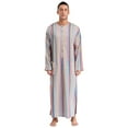 thumbnail image 1 of Mufeng Men's Thobe Muslim Loose Fit Stripe Robe Islamic Robe Multicolor Arabic Thobe with Pocket Grey XXL, 1 of 6