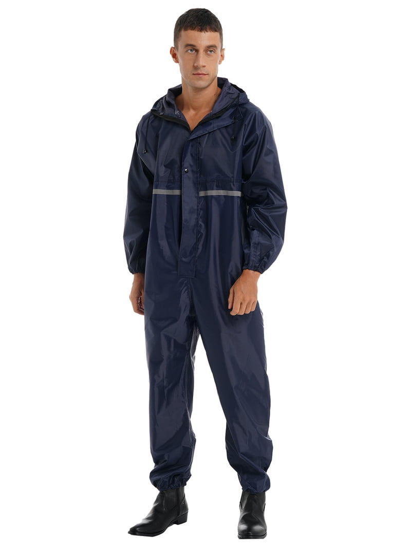 Mufeng Men's Waterproof Overalls Hooded Rain Zipper Coveralls Work