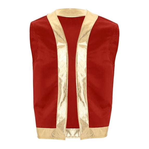 Mufeng Mens Halloween Toad Vest Costumes Open Front Metallic Shiny Trim Waistcoat Cosplay Party Red XL
