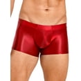 thumbnail image 1 of Mufeng Mens Oil Shiny Glossy Shorts Swimwear Sport Fitness Gym Bottoms Boxer Shorts Underwear Burgundy XXL, 1 of 6