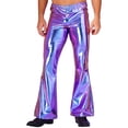 thumbnail image 1 of Mufeng Mens Shiny Metallic 70's Disco Dude Pants Flared Bell Bottom Slim Fit Bodycon Long Trousers Colorful L, 1 of 7