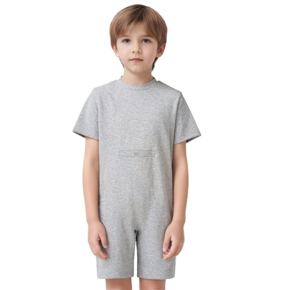 Mufeng Special Needs Adaptive Clothing with Tube Access for Kids Boys Short Sleeve Zipper Back Bodysuit Jumpsuit Grey 14