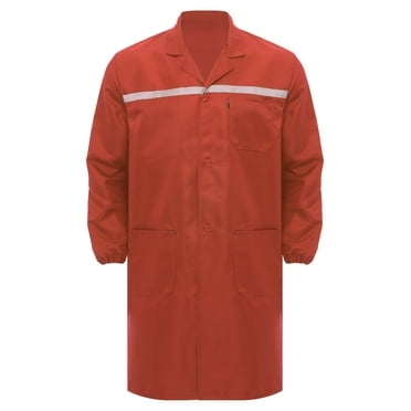 Mufeng Unisex Adults Front Button Work Coat Lapel Jacket Reflective Strips Dustproof Jacket Lab Coat Orange XL/中号