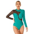thumbnail image 1 of Mufeng Women Girls Gymnastics Leotards Ballet Dance Leotard Turtleneck Long Sleeve Bodysuit Tops Green XL, 1 of 7
