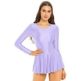 thumbnail image 1 of Mufeng Women Glossy Long Sleeve Gymnastics Ruffle Skirted Leotards Ballet Dance Workout Dresses Light Purple S, 1 of 7
