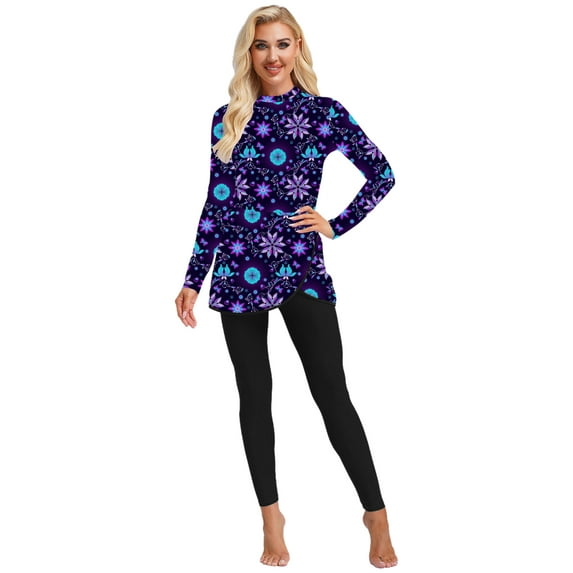 Mufeng Women's Burkini Islamic Modest Bathing Suit Muslim Swimwear Long Sleeve Full Body Swimsuit Navy Blue M