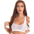 thumbnail image 1 of Mufeng Women's Candy Color Sleeveless Vest Tops Shiny Oil Glossy U Neck Half Shirts Slim Fit Fitness White M, 1 of 7