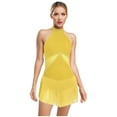 thumbnail image 1 of Mufeng Women's Rhinestone Latin Samba Dance Leotard Tassel Salsa Rumba Ballroom Dance Dress Yellow XL, 1 of 5