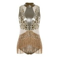 thumbnail image 1 of Mufeng Women's Sequin Fringe Latin Ballroom Dance Leotard Samba Rumba Tango dance dress Gold XL, 1 of 7