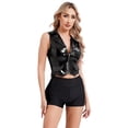thumbnail image 1 of Mufeng Women's Shiny Patent Leather Sleeveless Tailcoat Gothic Punk Notch Lapel Vest Jackets Black 3XL, 1 of 7