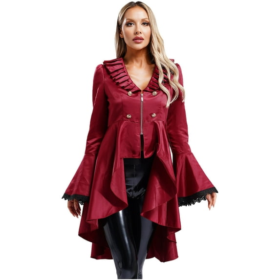 Mufeng Women's Steampunk Costume Fancy Tailcoat Vintage Gothic Victorian Renaissance Halloween Burgundy S