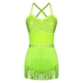 thumbnail image 1 of Mufeng Womens Tassel Shiny Leotard Dress Sleeveless Fringe Bodysuit Latin Tango Salsa Jazz dancewear Fluorescent Yellow L, 1 of 7