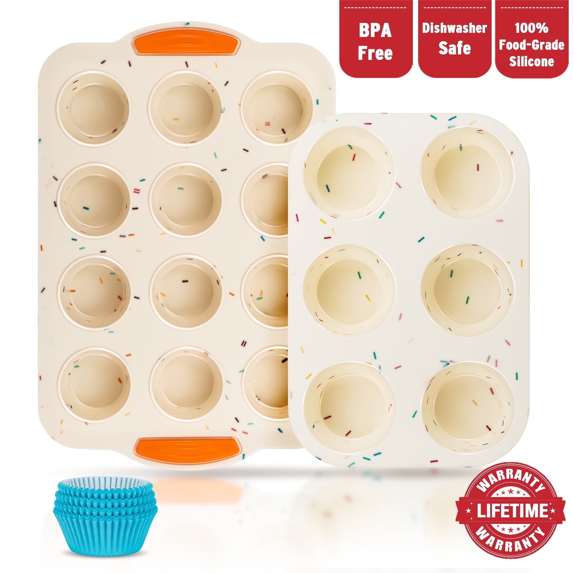 Muffin Cupcake Baking Pan, 12 Cup Small/Mini, 6 Cup Standard/Large, Nonstick Silicone, BPA Free, Dishwasher Safe, 100 Cups, Mini Muffin Cakes, Tart, Bread - Walmart.com