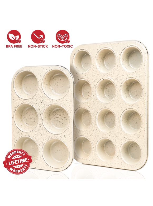 Muffin Cupcake Baking Pan, 12 Cup Standard, 6 Cup Jumbo/Large, Carbon Steel, BPA Free, Dishwasher Safe, Mini Muffin Cakes, Tart, Bread