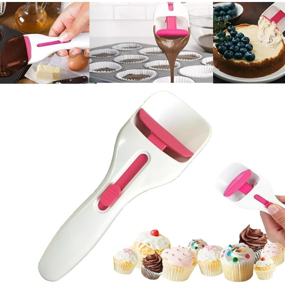 Muffin and Cupcake Scoop, Cupcake Batter Scoop, Cupcake Scoop Batter Dispenser, Pancake Batter Dispenser, One Touch Slide Button Cake Pastry Spatula Spoon Flour Dispenser Spoon, for Muffins, Cupcakes(