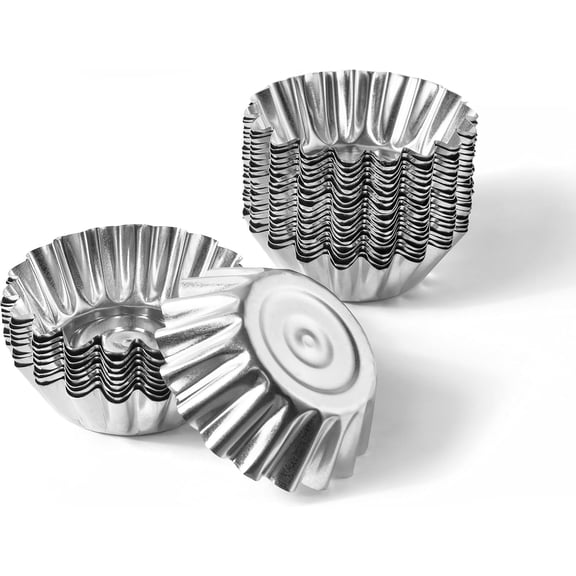 Muffin Cups for Kitchen Baking 2.36 Inch - Metal Egg Tart Molds for Baking, 30 Pcs - Reusable Mini Tart Tins and Cupcake