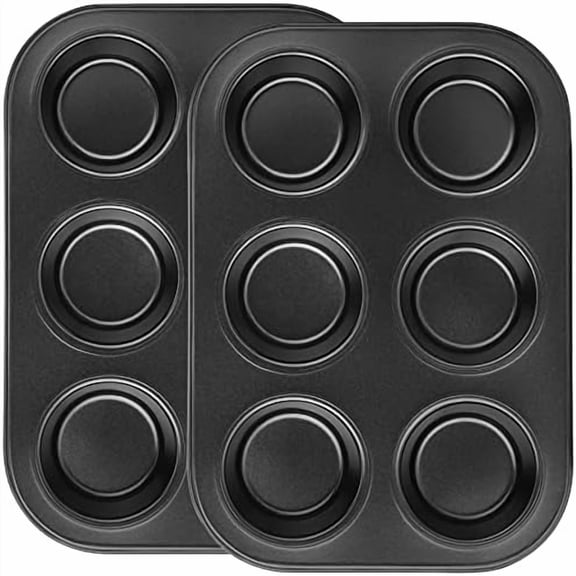 Muffin Pan 6 Cup, Set of 2 Non Stick Muffin Baking Pan, Carbon Steel Muffin Pan Bakeware Set Cupcake Baking Pan for Oven Baking