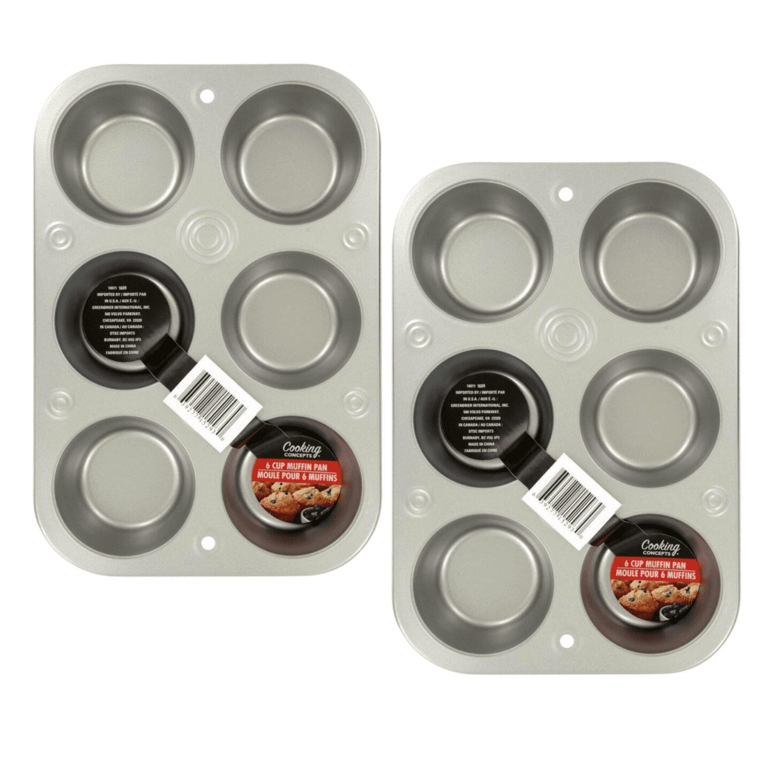 Ecolution Bakeins 6 Cup Muffin and Cupcake Pan – PFOA, BPA, and PTFE Free Non-Stick Coating – Heavy Duty Carbon Steel – Dishwasher Safe – Gray