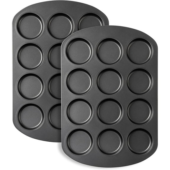 Muffin Top Pan, 12 Cavity Cupcake Pan, 3 Inch Nonstick Bakeware for Eggs, Cornbread, Cookies, Whoopie Pies and Yorkshire Pudding, Set of 2