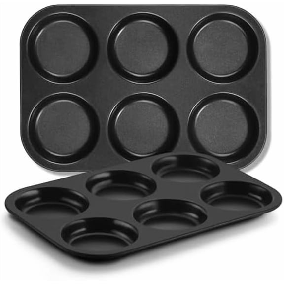 Muffin Top Pan Set of 2, Nonstick 6-Cavity Shallow Cupcake Pan for Baking Whoopie Pie, Yorkshire Pudding, Eggs, Cornbread, Drop Cookies, Easy Release & Clean, 3-Inch Standard Size