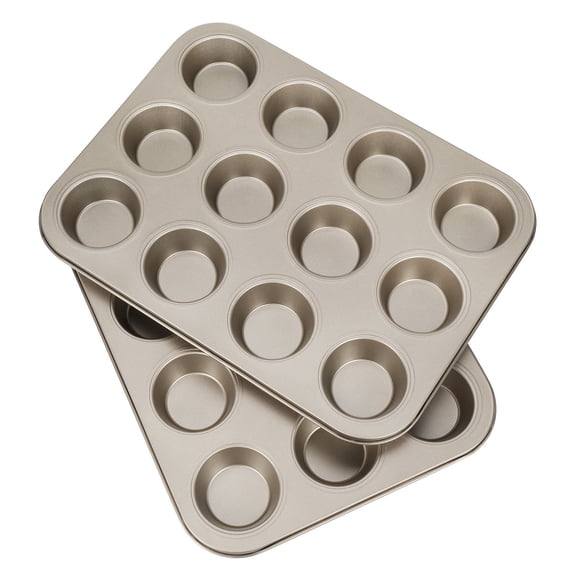 Muffin Tray Cupcake Baking Pan 2 Pack, 12-Cup Nonstick Carbon Steel Muffin Tin Non-Stick Cupcake Tin Bakeware Accessories for Baking Cupcake Muffin Brownies Snack, Fridge Safe, Champagne Gold