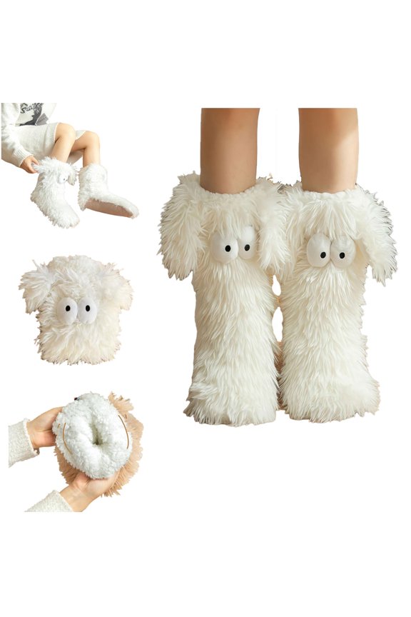 Muffle Friends Cozy Socks,Cozy Socks with Big Eye and Floppy Ears,Cute Plush Slipper Sock,Womens Winter Warm Non-Slip Sock