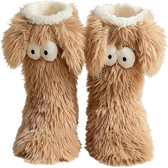 Muffle Friends Cozy Socks, Women's Winter Warm Fuzzy Non-Slip Slipper Socks with Cute Big Eyes, Winter Home Socks