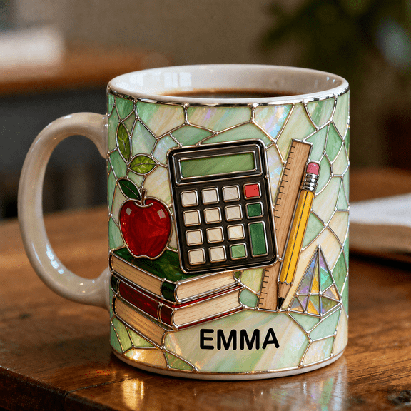 Mug 2D Printed 3D Effect Calculator Mosaic Coffee Cup for Teachers and Math Classroom