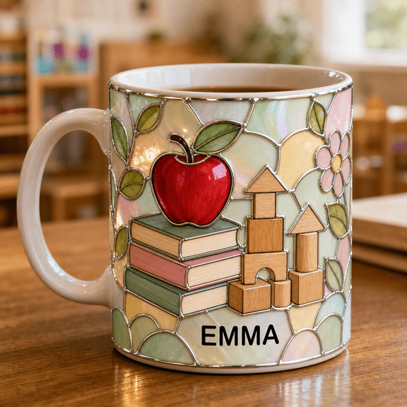Mug 2D Printed 3D Effect Montessori Stained Glass Ceramic Coffee Cup for Desk, Teacher Gift