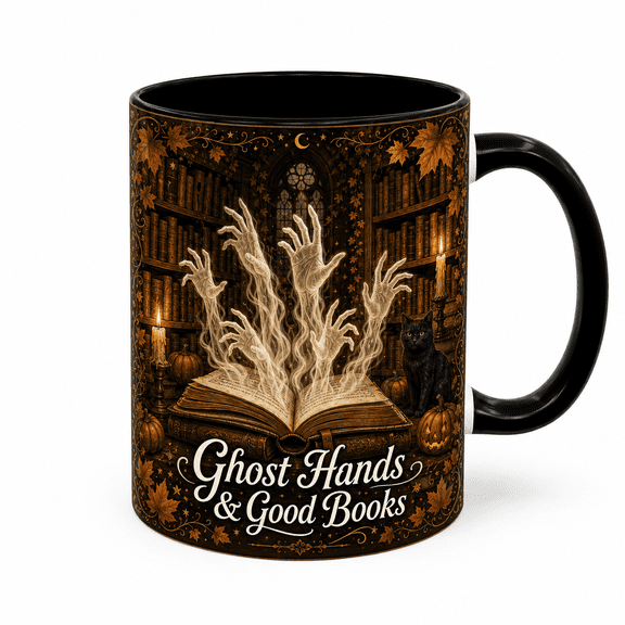 Mug 3D Ghost Hands Book Ceramic Coffee Cup for Halloween Readers