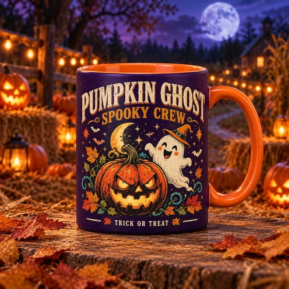 Mug Angry Pumpkin and Cute Ghost Halloween Character Coffee Drinkware for Spooky Season