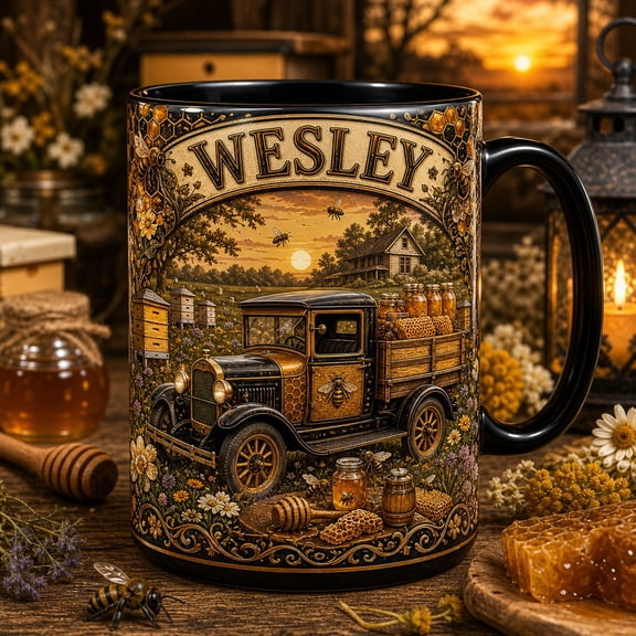 Mug Antique Honey Truck Farm Scene for Morning Coffee Beekeeper Gift