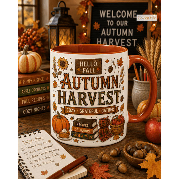 Mug Autumn Harvest Ceramic Drinkware for Coffee and Tea, Fall Gift