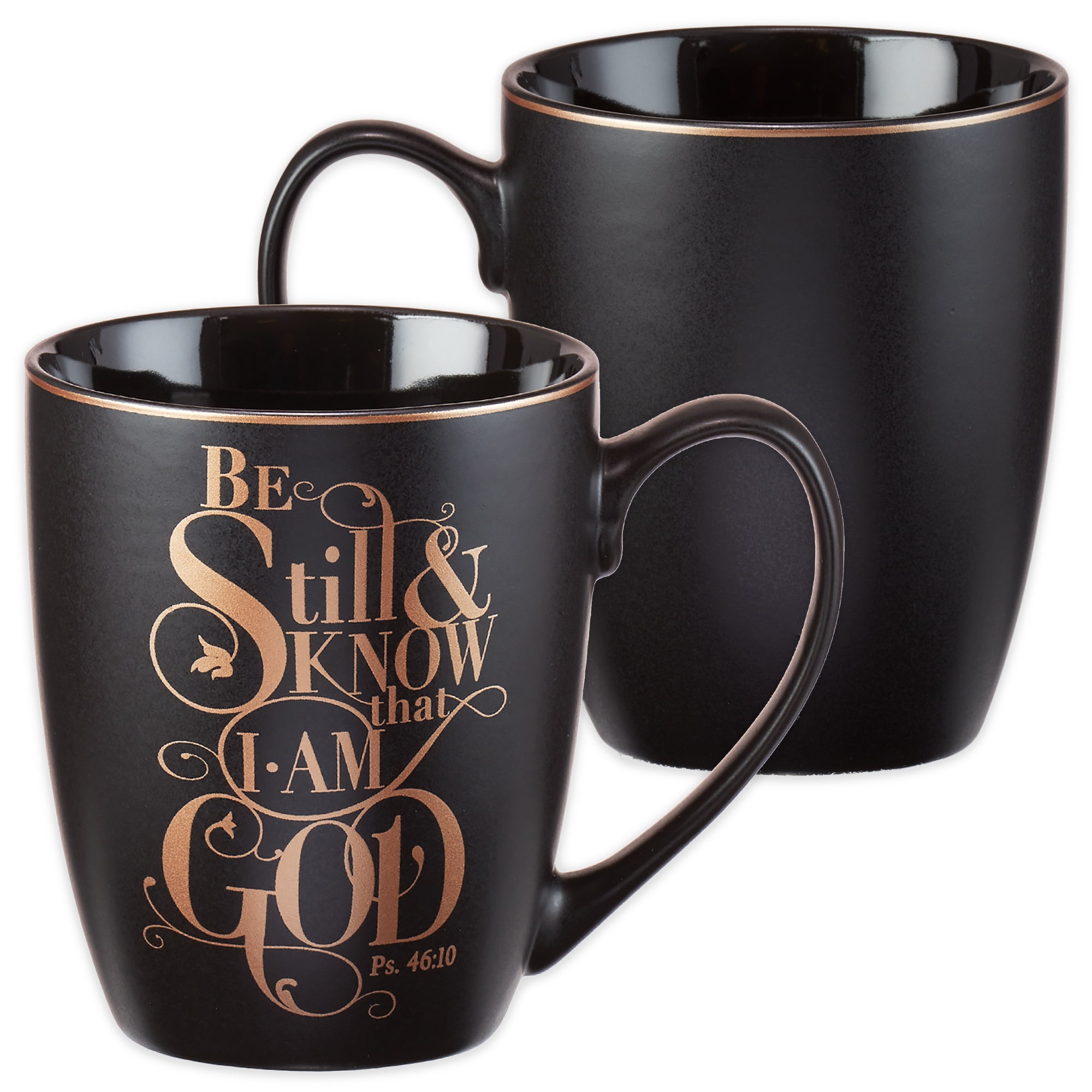 Matte Black Ceramic Inspirational Coffee Mug with Gold Script, 12 oz
