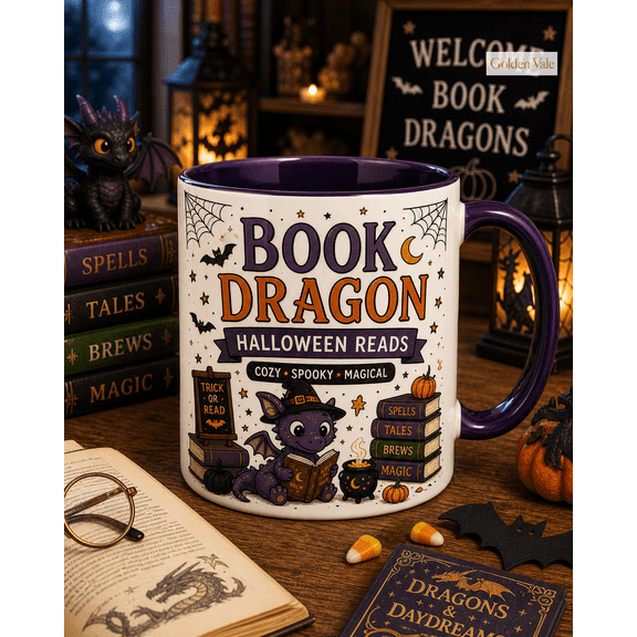 Mug Book Dragon Halloween Coffee Cup for Cozy Spooky Reading Gift