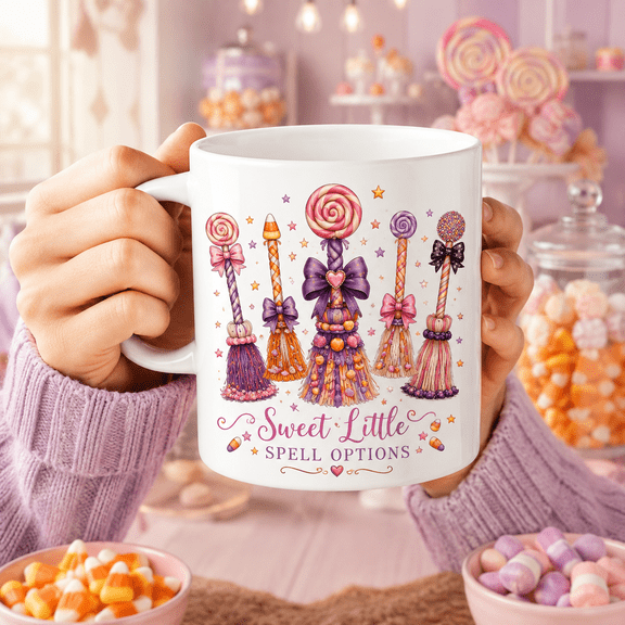 Mug Candy Witch Brooms Pastel Halloween Cocoa Gift for Witchy Fall Fans