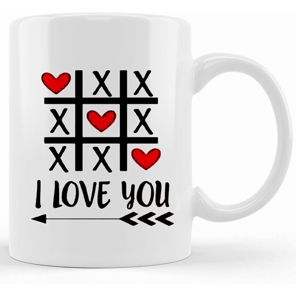 Mug, Ceramic Coffee Mugs, , I Love You, Noughts And Crosses, Wedding Present, Gifts For Wives, Husbands, Ceramic Novelty Coffee Mug, Tea Cup, Gift Present Fo