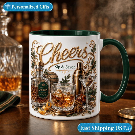 Mug Cheers Sip and Savor Spirits Ceramic Coffee Cup for Whiskey Lovers