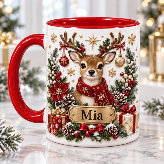 Mug Christmas Reindeer Ceramic Coffee Cup for Holiday Gift