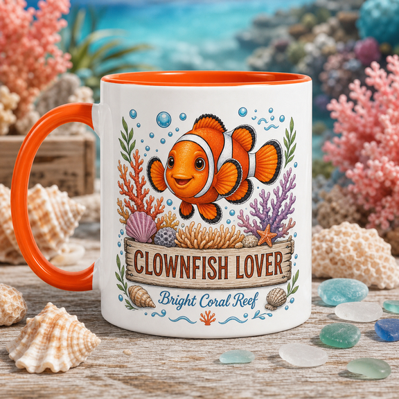 Mug Clownfish Bright Coral Reef Accent Coffee Cup for Ocean Life Fans