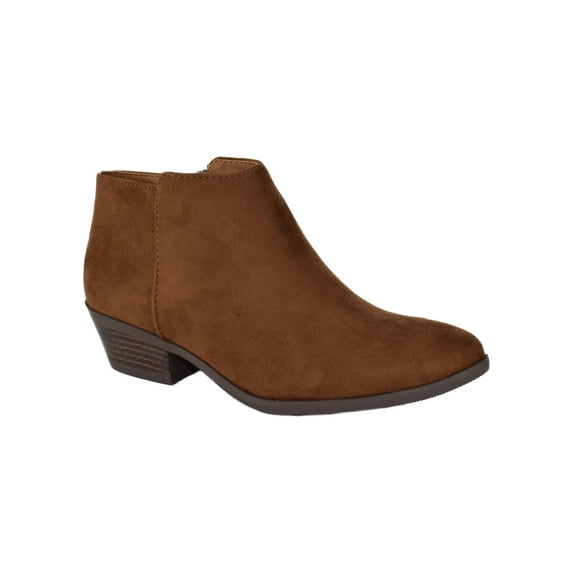 Mug Cognac Tan Brown Suede Booties Soda Women Ankle Boots Small Short Heel Side Zipper 8.5