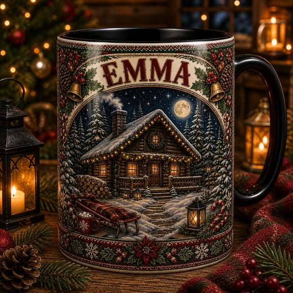 Mug Cozy Christmas Log Cabin Ceramic Coffee Cup for Holiday Mornings