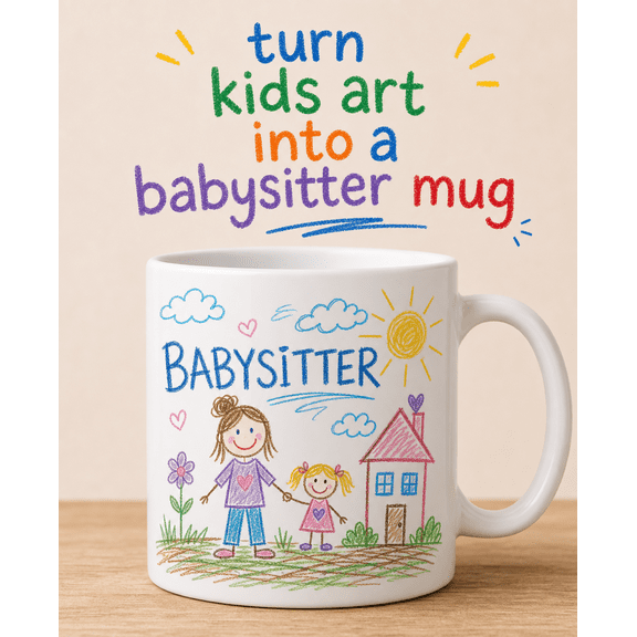Mug Crayon Drawing Babysitter Coffee Cup Gift for Caregiver Appreciation