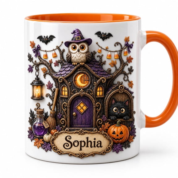 Mug Custom Witch Tree House Ceramic Coffee Cup Halloween Gift