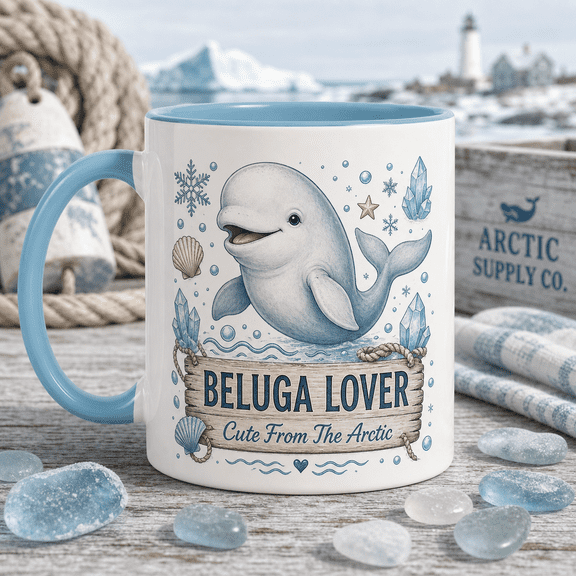 Mug Cute Beluga Whale Arctic Style Ceramic Coffee and Tea Cup for Ocean Animal Lovers